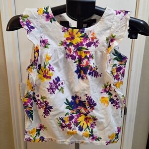 GapKids Girl Large 10-11 Floral Flutter Sleeve Cotton Blouse White Purple Yellow